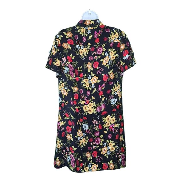 Alice & Olivia Floral Shirt Dress Womens Medium M Black Ruffle Sleeve Work CC13D - Picture 3 of 11
